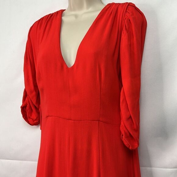 Nicholas Red v neck midi dress with ruched sleeves size 6 - Picture 4 of 15